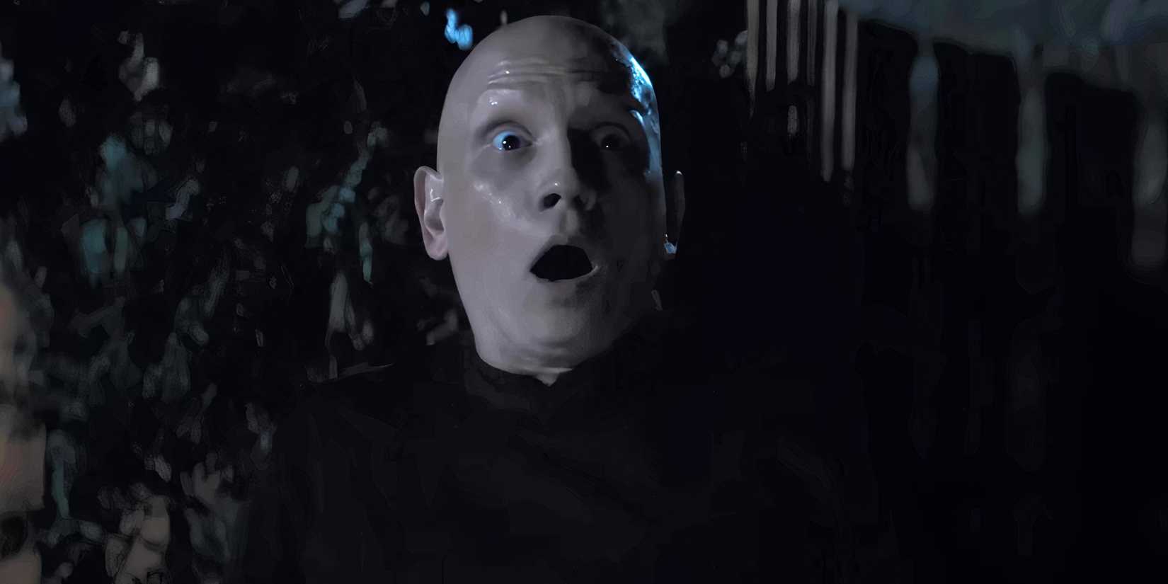 Anthony Carrigan as Griff looking scared in Death of a Unicorn