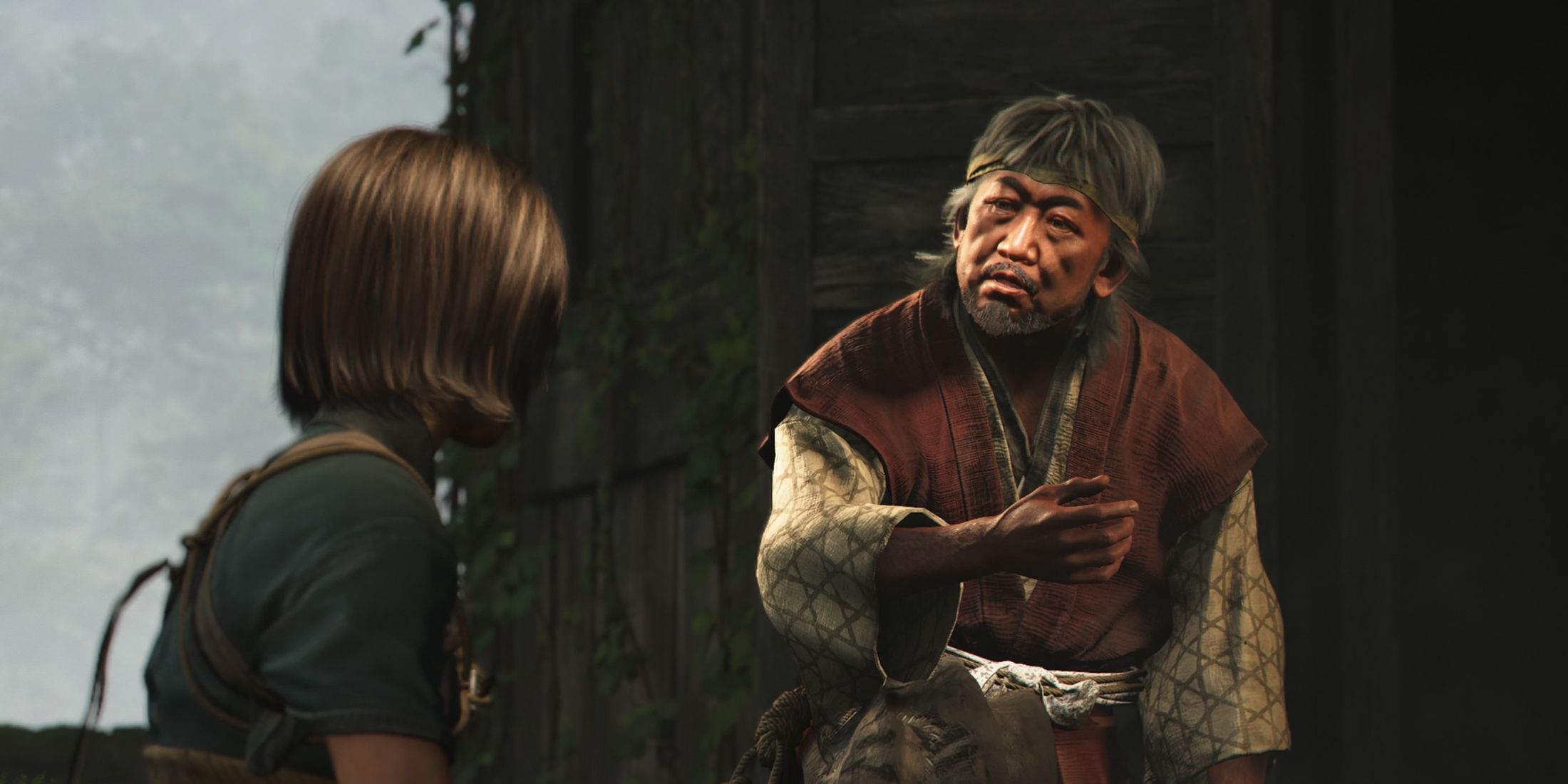 Naoe speaking to the quest giver about the Yokai