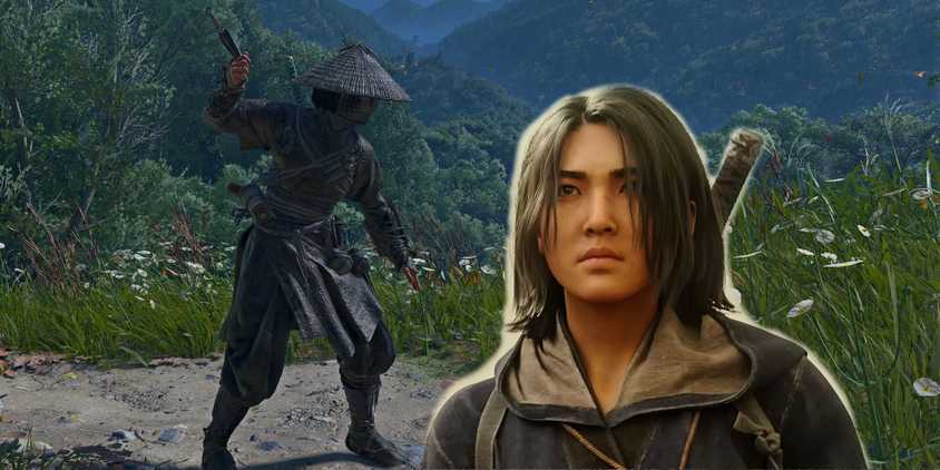 Naoe from Assassin's Creed Shadows holding a Kunai with a determined looking Naoe looking at her