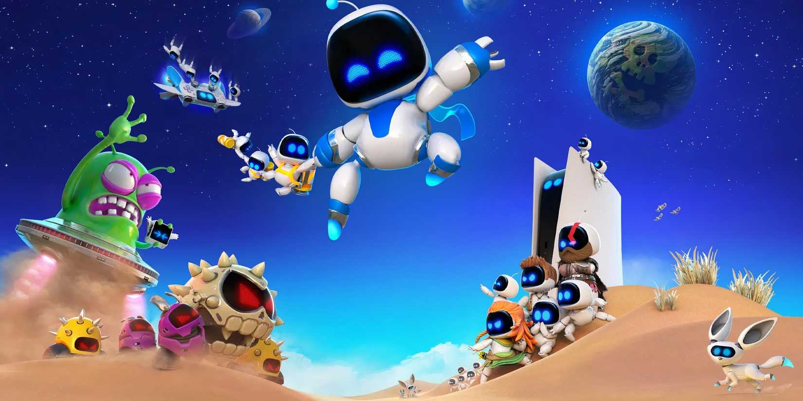 Astro Bot characters from the box art.