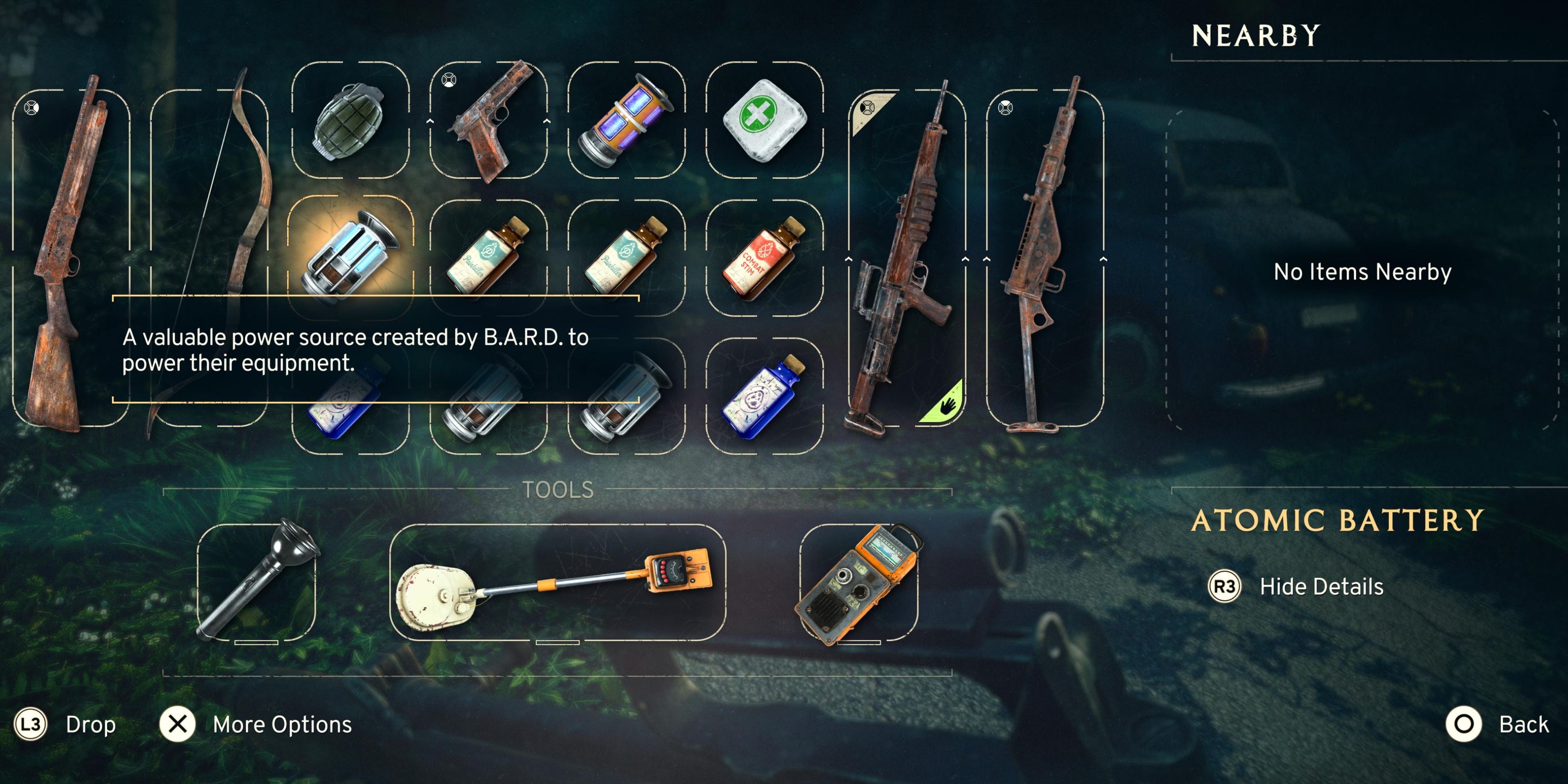 Atomfall inventory screen with an Atomic Battery highlighted.