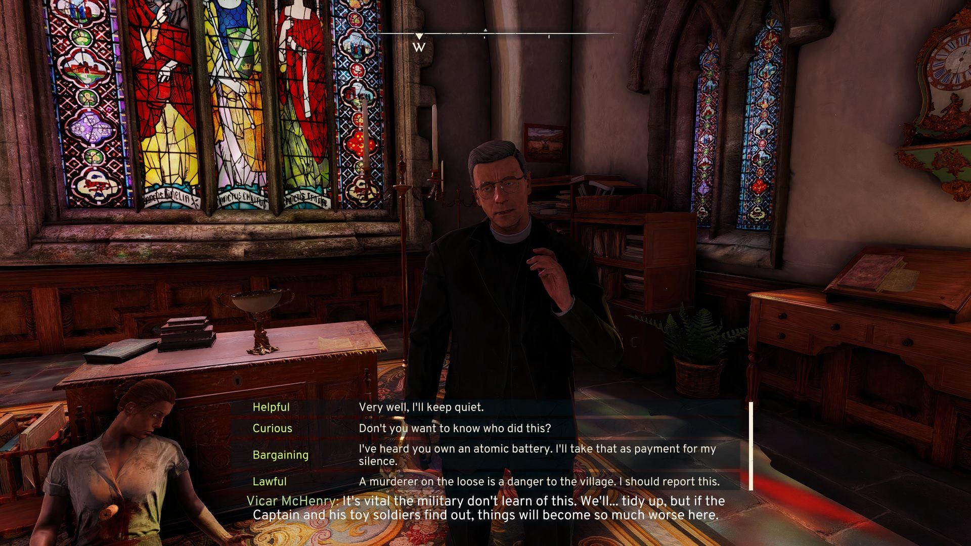 Atomfall Vicar McHenry asks you to keep quiet