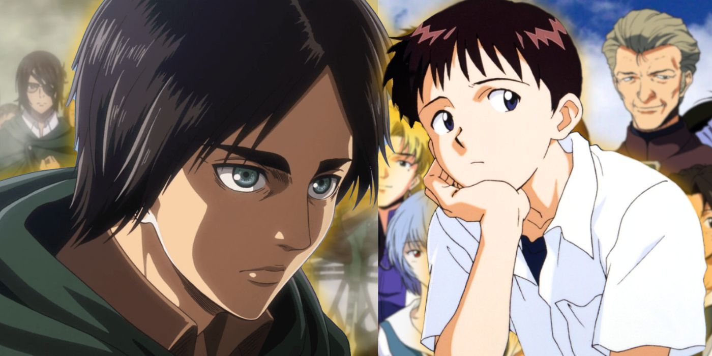 Eren and Shinji with their friends in the background