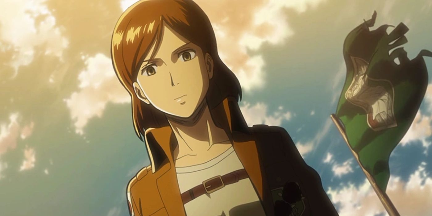 Attack on Titan - Anka Rheinberger in front of a Scouts flag
