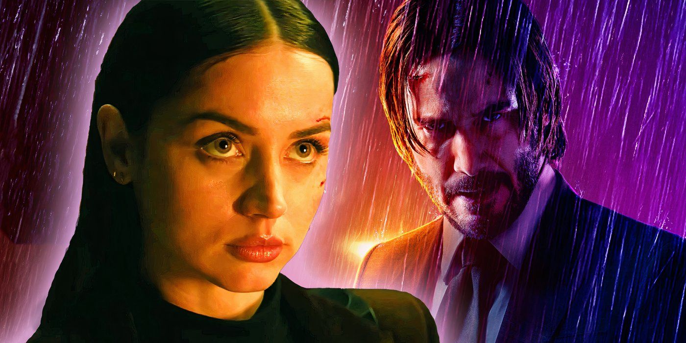 An edited image of Ana de Armas as Eve in Ballerina and Keanu Reeves as John Wick on the poster for John Wick: Chapter 3 - Parabellum.