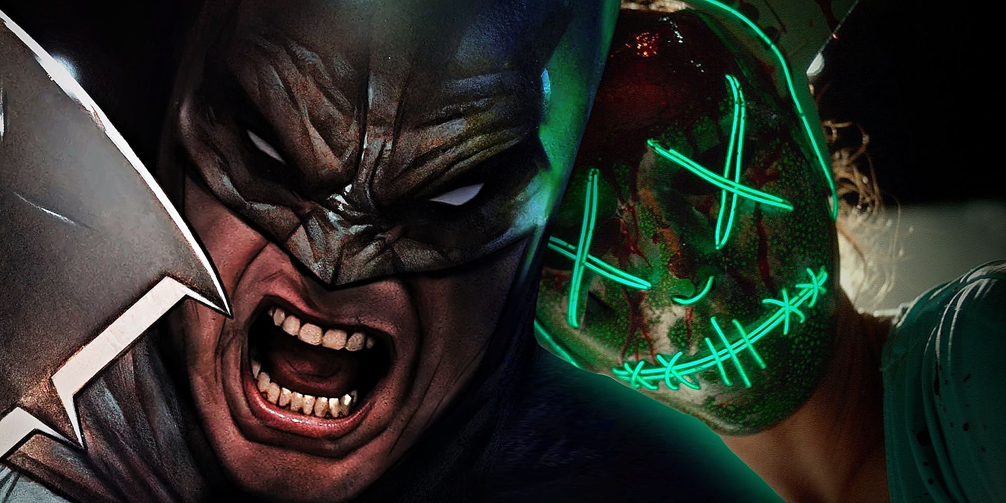 Batman Yelling with The Purge Movie Mask