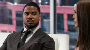 Roy looks over suspiciously while sitting in the boardroom in Beauty in Black season 1.