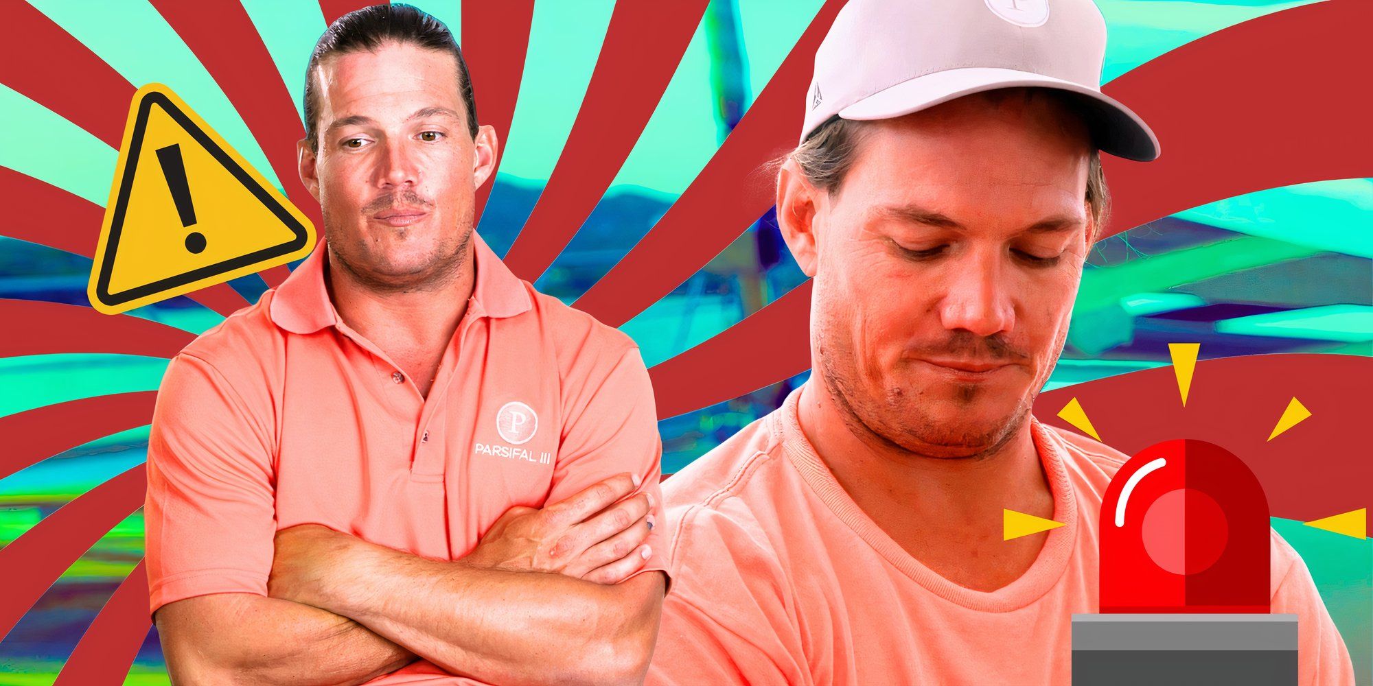 below deck sailing yacht star gary king in serious montage with red and green dynamic background