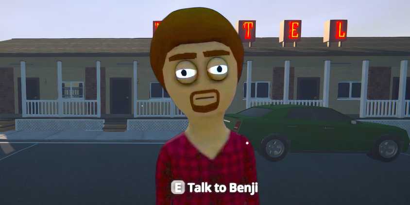 Benji dealer in front of motel in Schedule 1