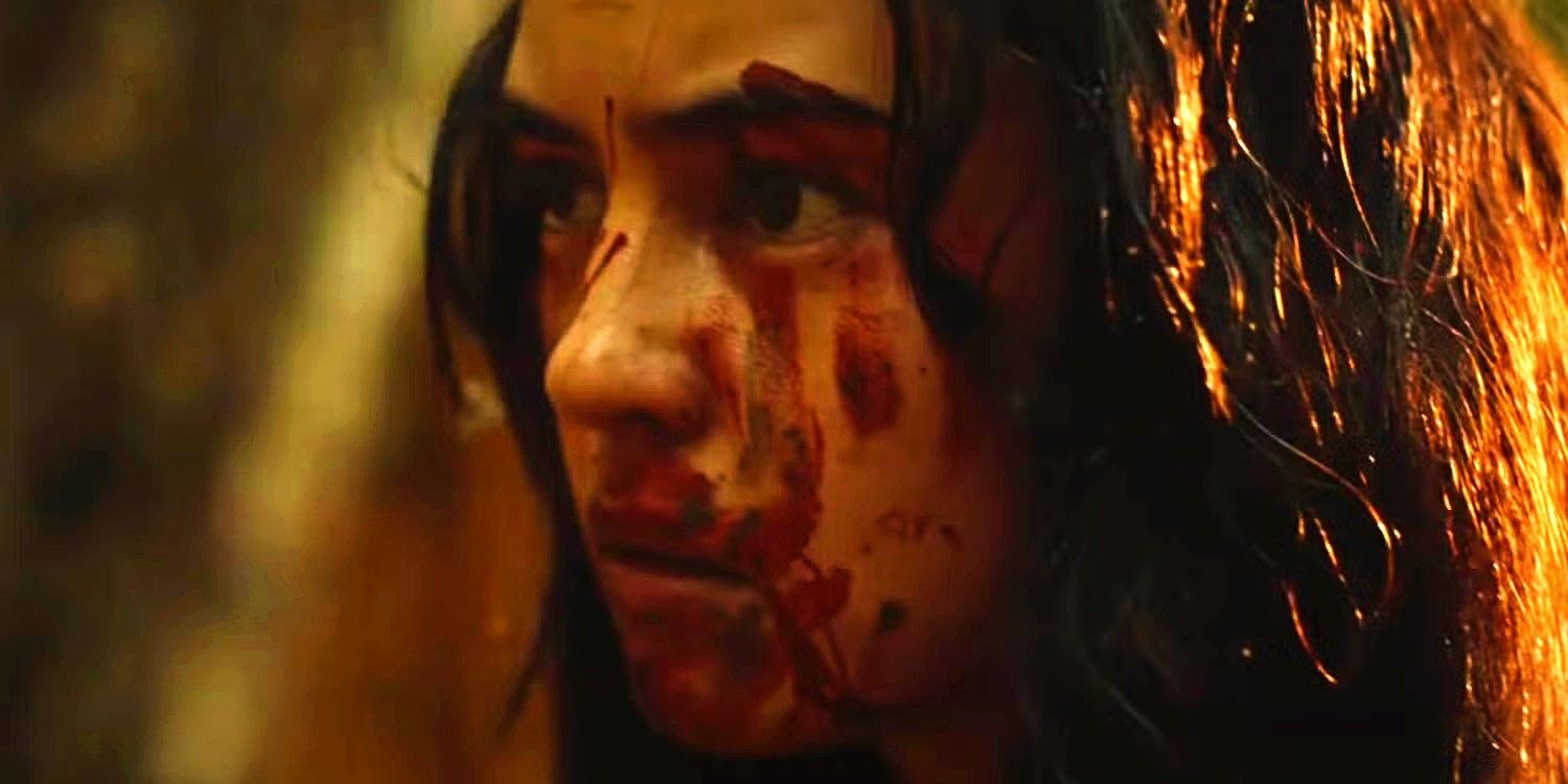 Lottie (Courtney Eaton) with her face covered in blood in Yellowjackets season 3, episode 7
