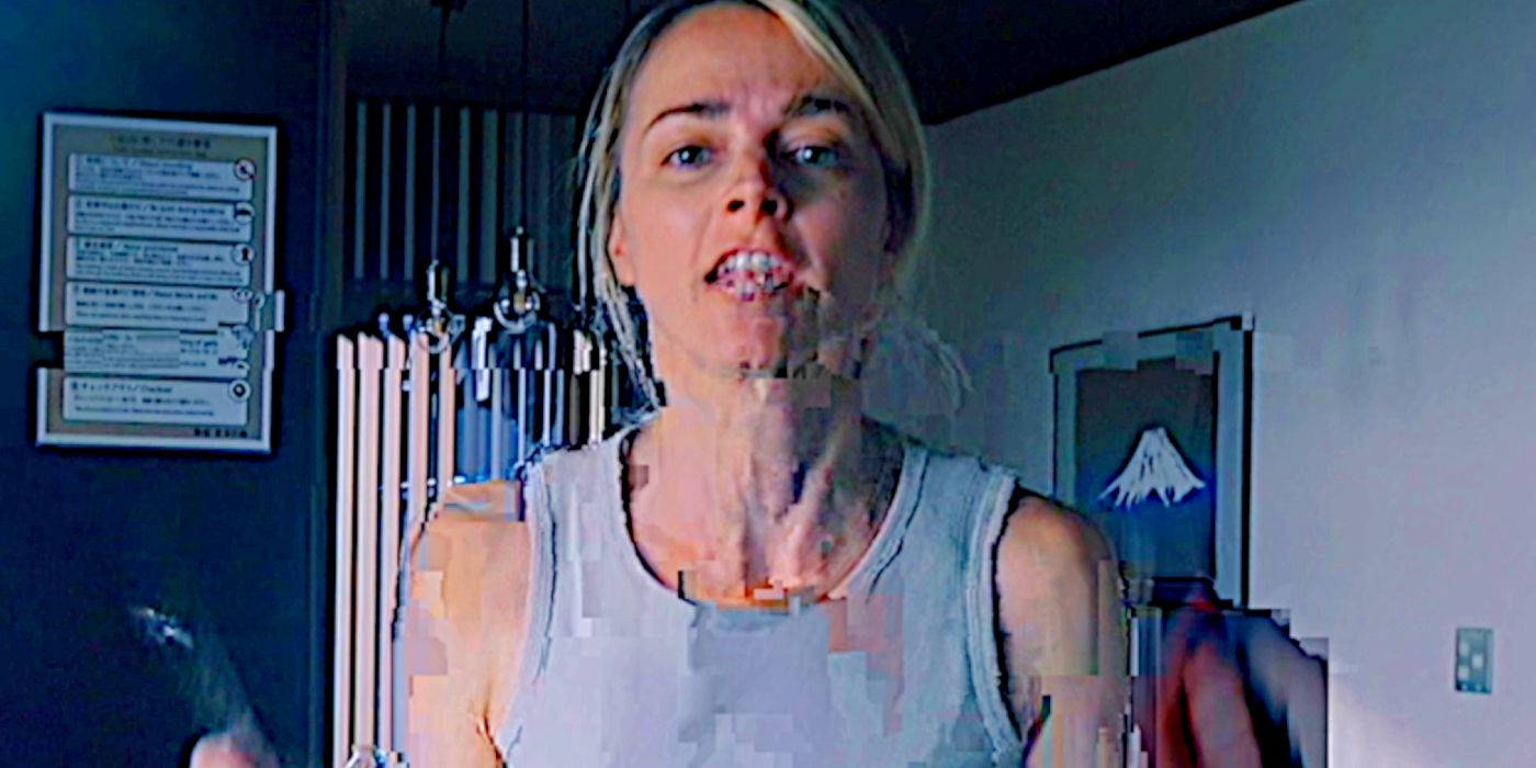 Bojana Novakovic as Hannah with a glitch effect over her face in Bloat