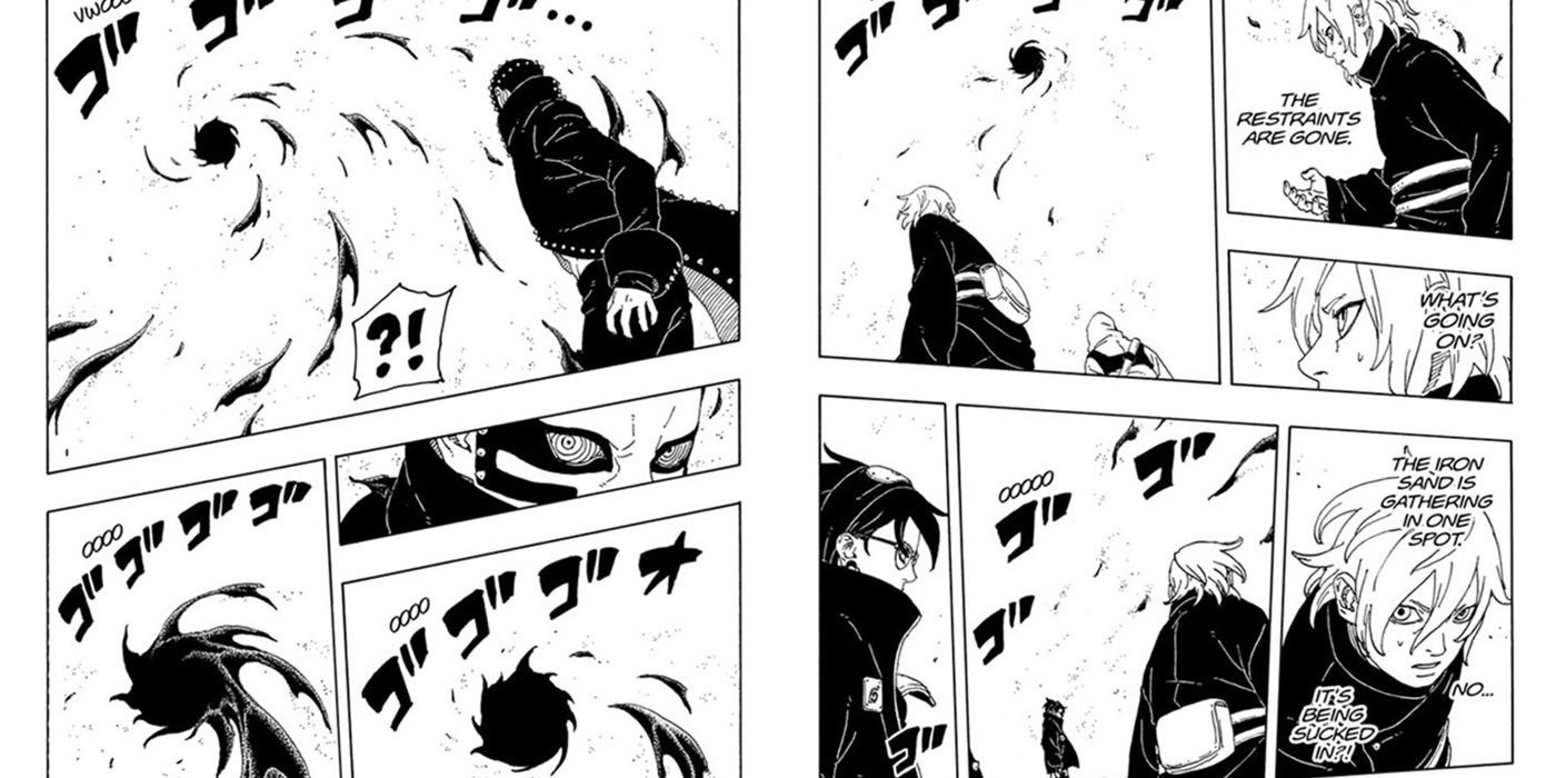 Boruto: Two Blue vortex chapter 20 Sarada Uchiha using her mangekyo sharingan against Ryu