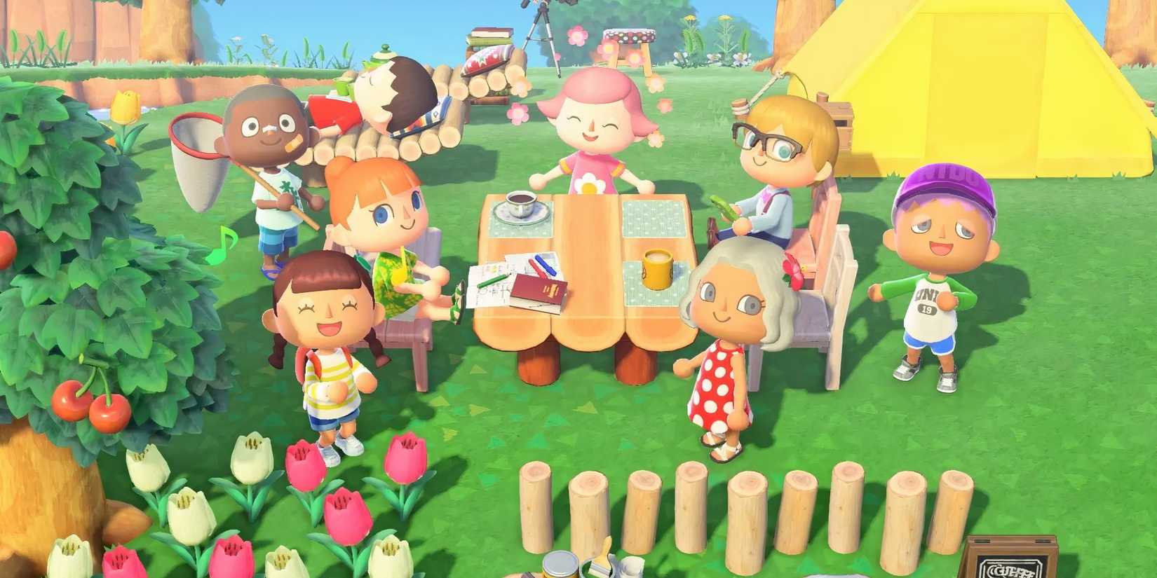 Bunch of players gathering in Animal Crossing New Horizons for a photoshoot.