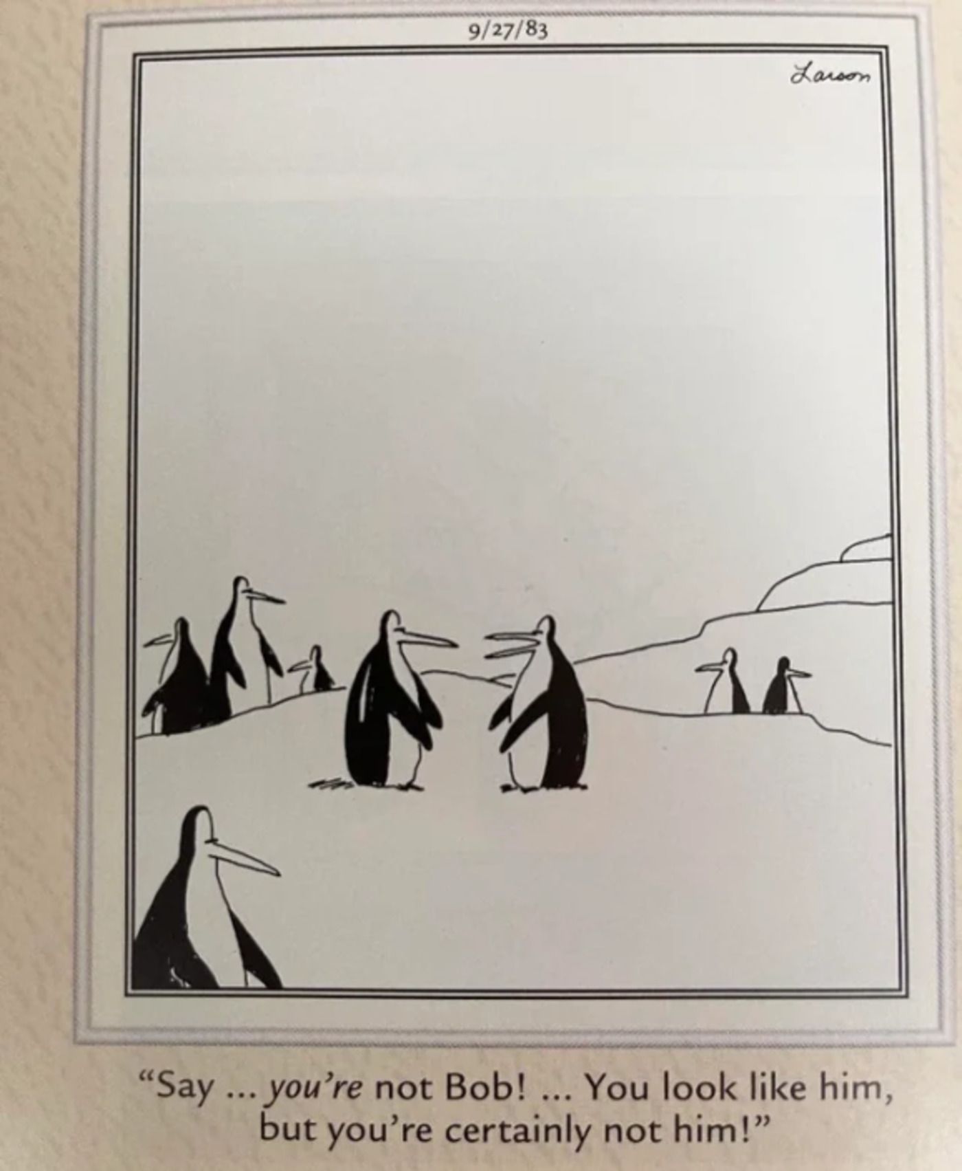 Far Side, penguin mistaking another penguin for Bob.