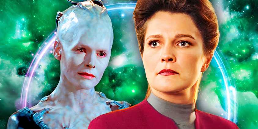 Captain Janeway in Star Trek Voyager and the Borg Queen (Alice Krige)