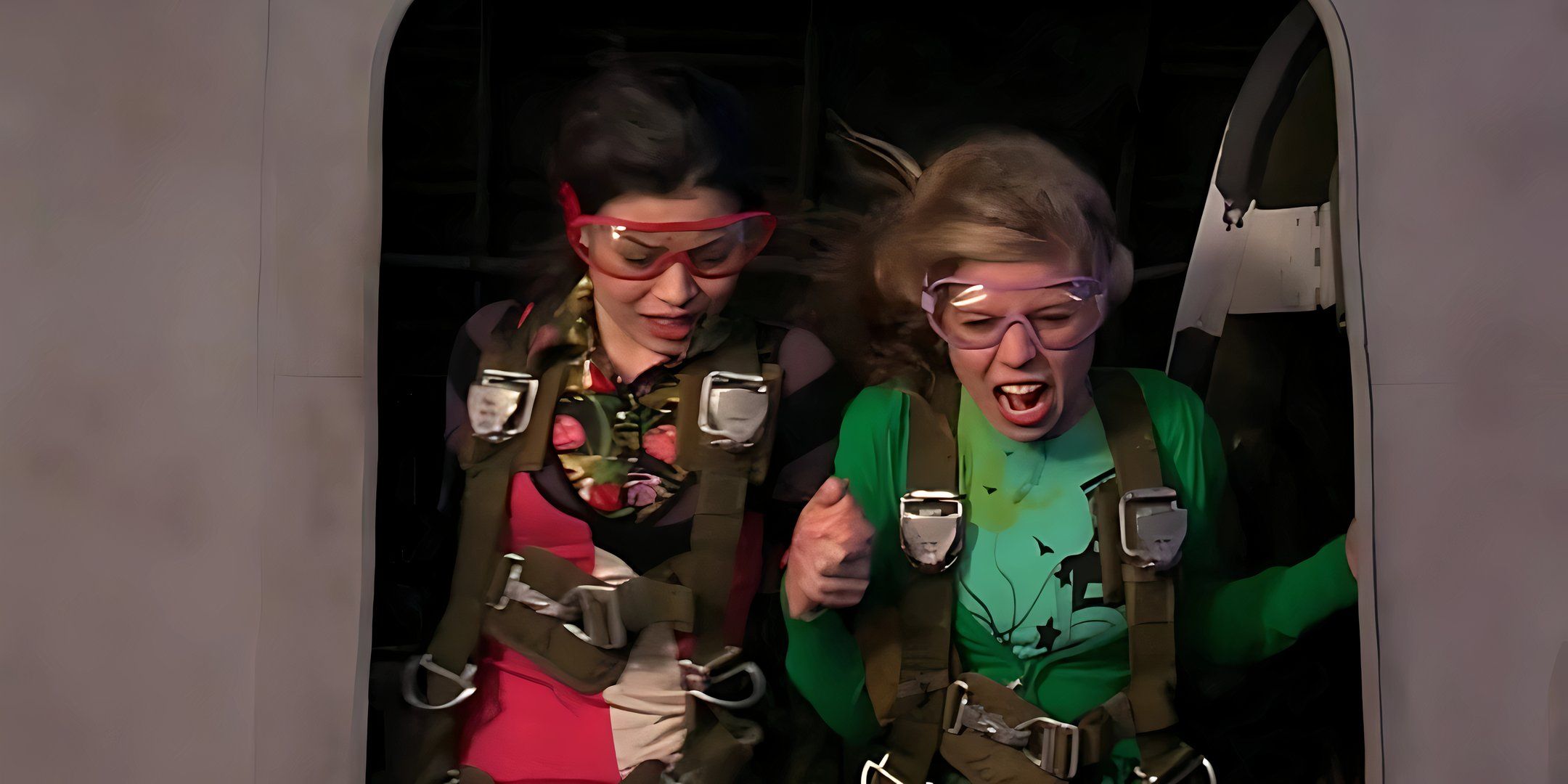 Carly and Sam about to jump out of a plane in iCarly