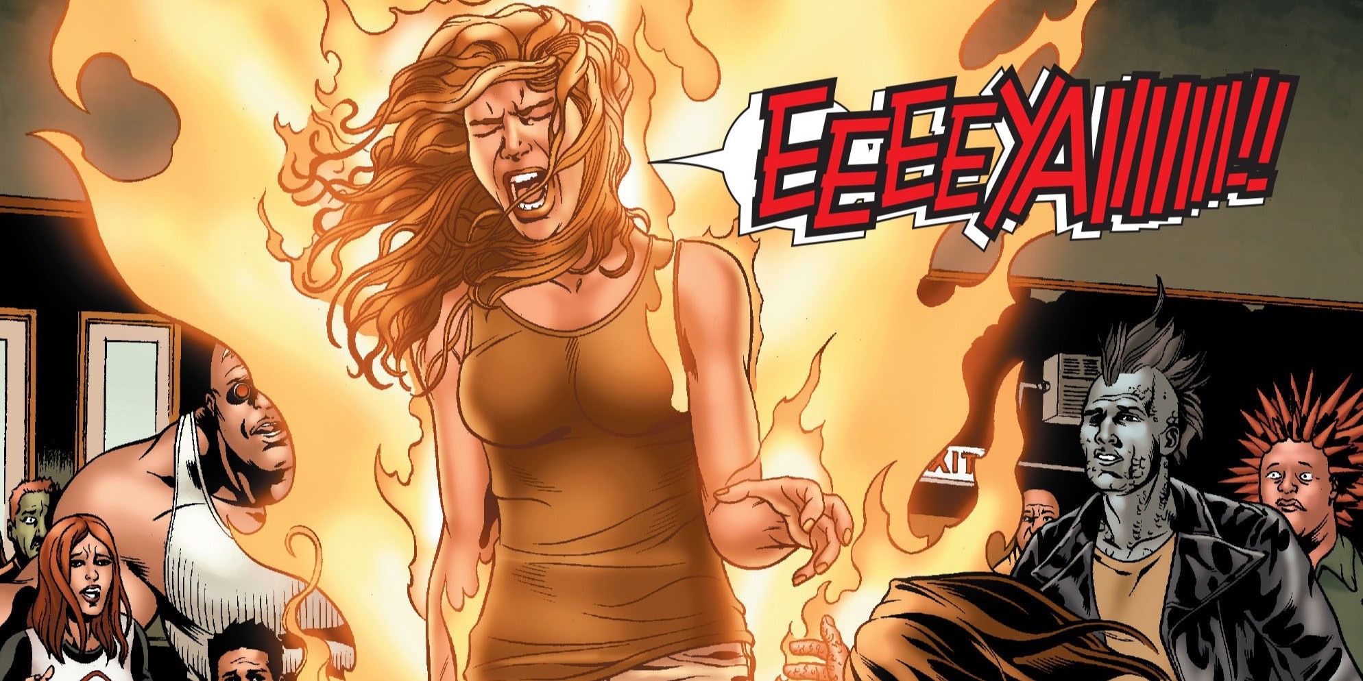 Carol Campbell is set on fire.