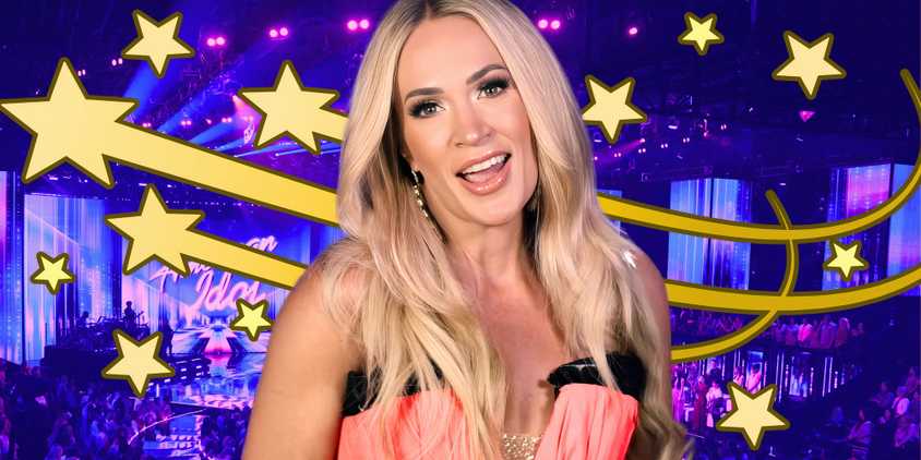 up close image of American Idol's Carrie Underwood with star background