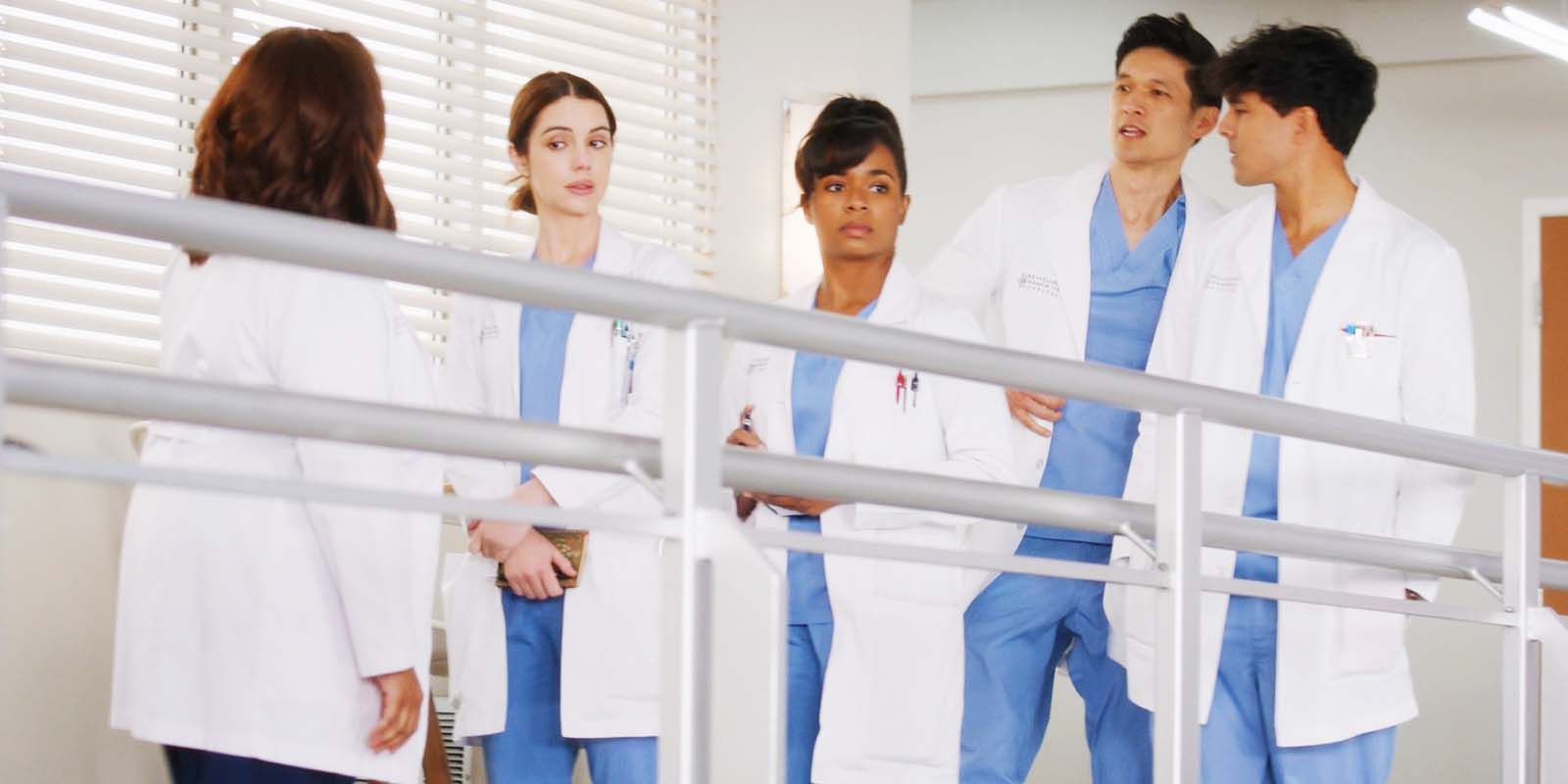 Chandra Wilson as Bailey, Adelaide Kane as Jules, Alexis Floyd as Simone, Harry Shum Jr. as Blue and Niko Terho as Lucas in Grey's Anatomy season 21 episode 12