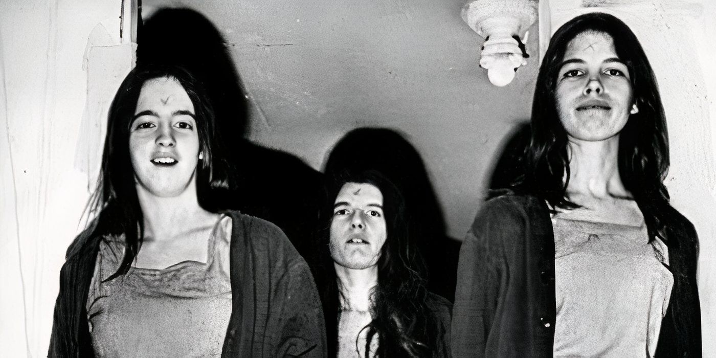 Manson followers Susan Atkins, left, Patricia Krenwinkel and Leslie Van Houten head into court in 1970