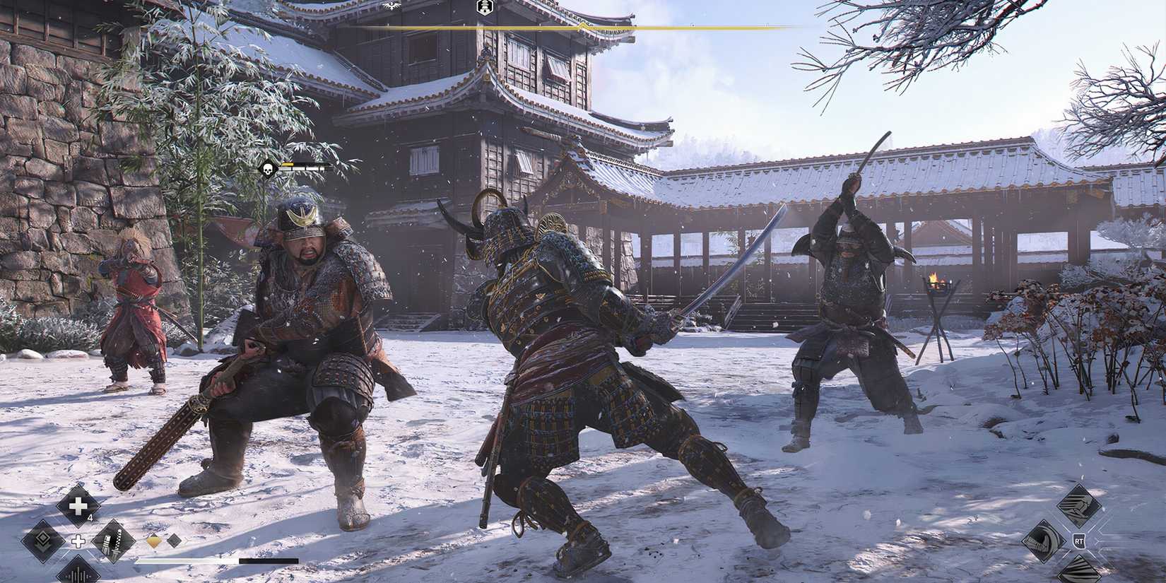Yasuke fighting a group of Ashigaru in Assassin's Creed Shadows.