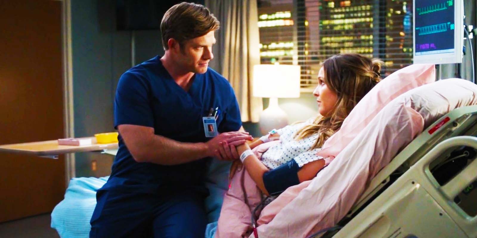 Chris Carmack as Link and Camilla Luddington as Jo in Grey's Anatomy season 21 episode 9