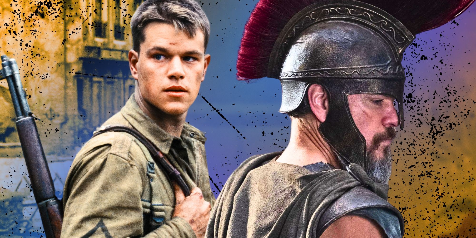 Matt Damon in Saving Private Ryan and in The Odyssey montage