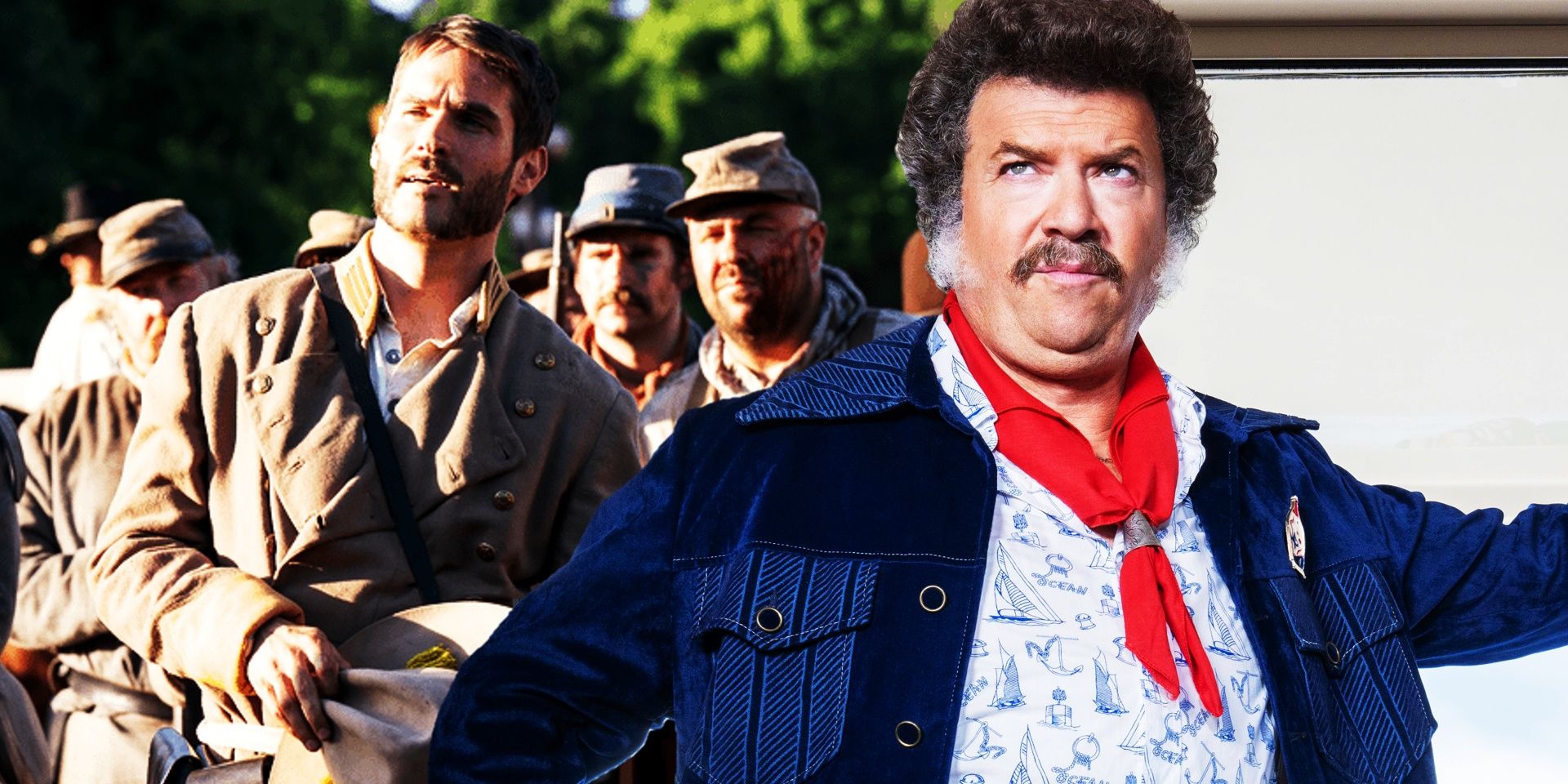 collage of danny mcbride and civil war soldiers in the righteous gemstones