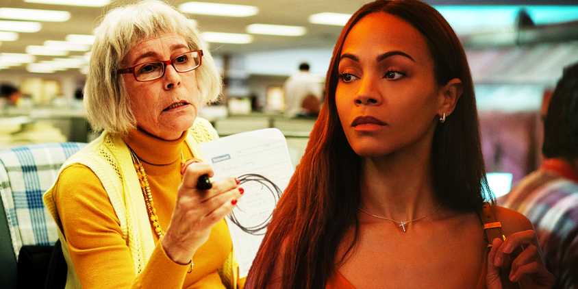Collage of Jamie Lee Curtis in Everything Everywhere All at Once and Zoe Saldana in Emilia Perez