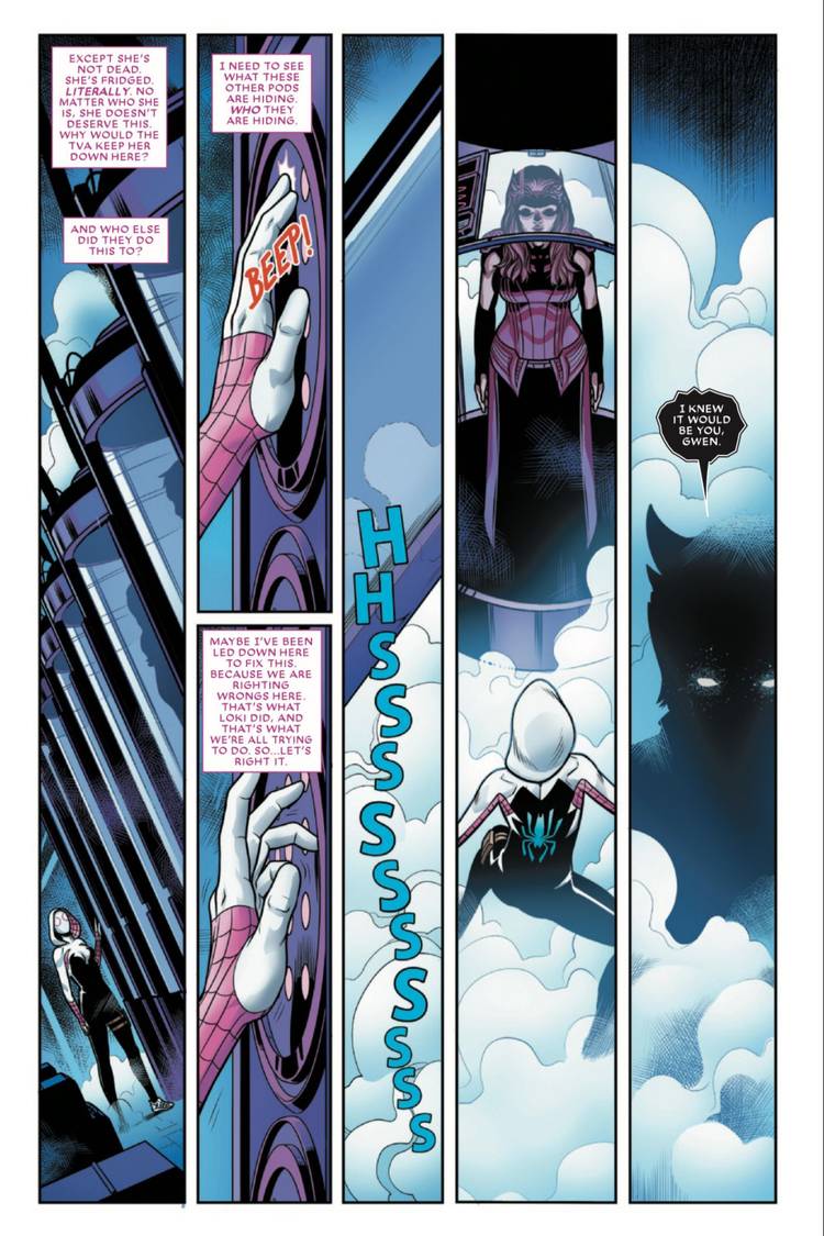 Spider-Gwen and Wanda Maximoff in TVA #4