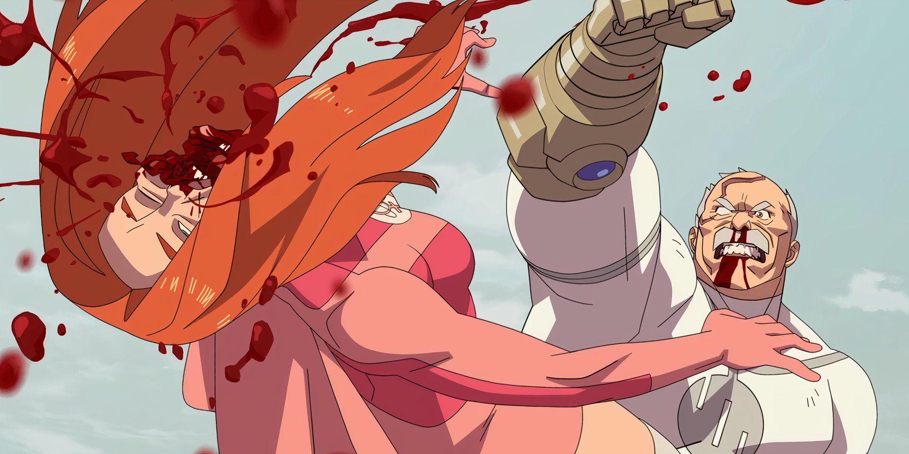 Conquest brutally punching Atom Eve in Invincible season 3