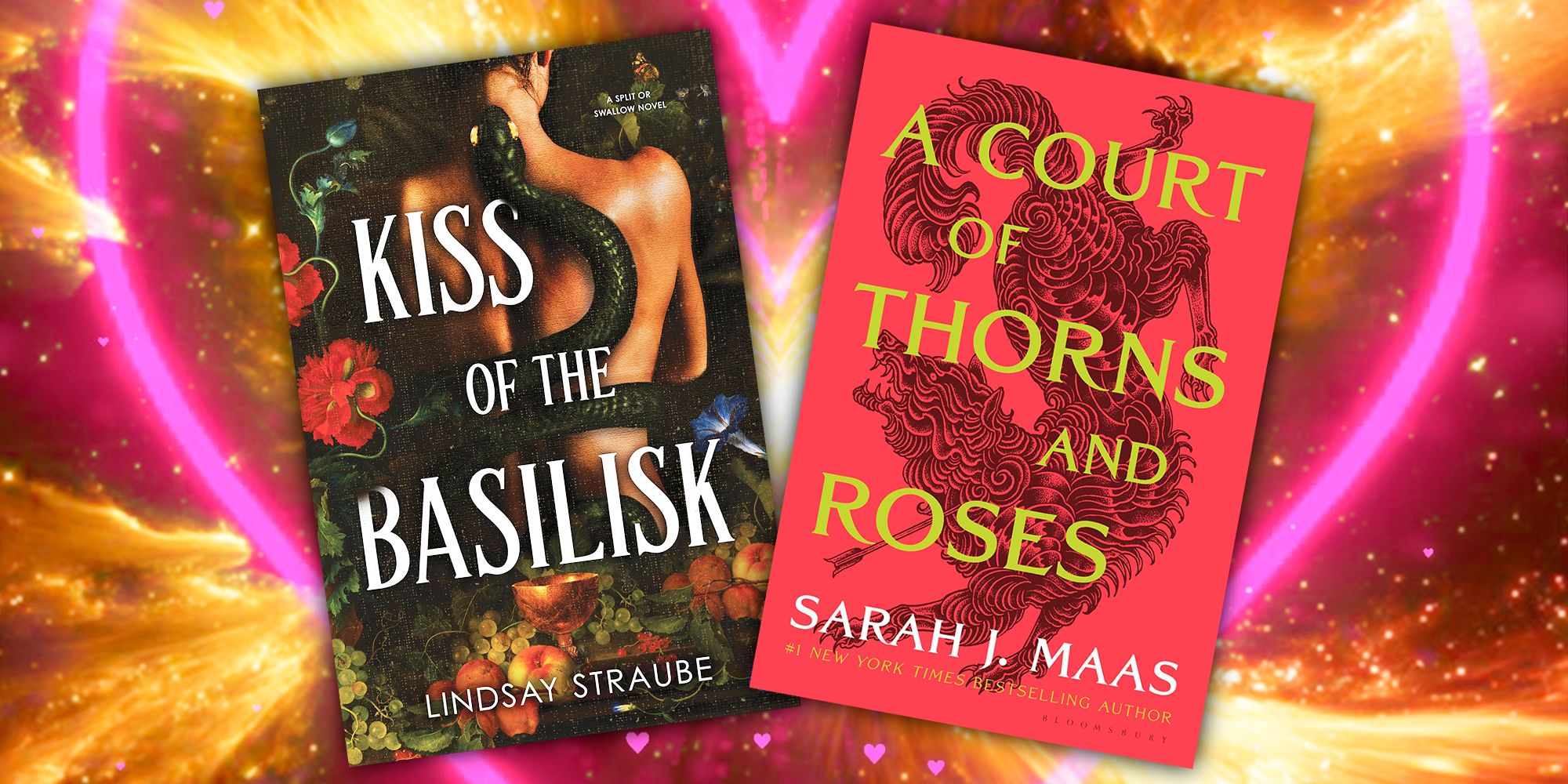 Covers of A Court of Thorns &amp; Roses and Kiss of the Basilisk