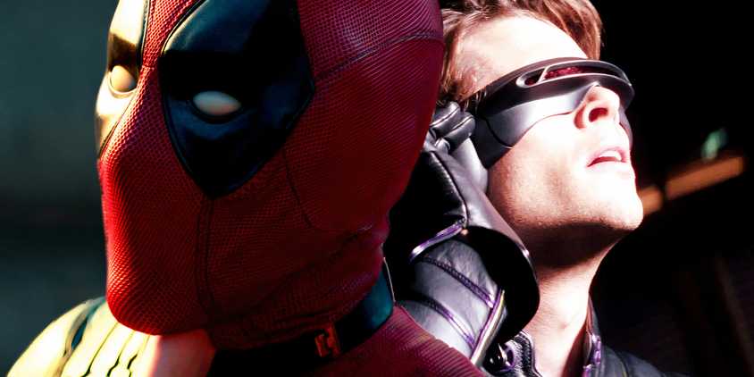 Custom image of Deadpool looking to one side and Cyclops looking up