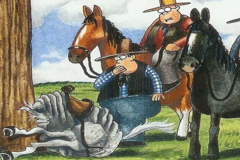 Far Side, A cowboy who crashed his horse into a tree.