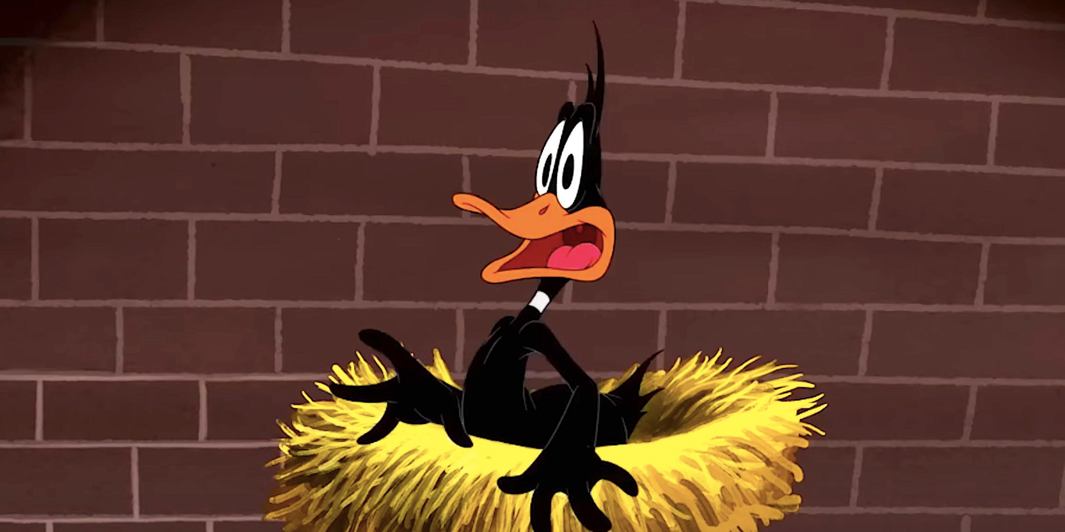 Daffy Duck sits in a nest looking terrified in The Day the Earth Blew Up A Looney Tunes Movie