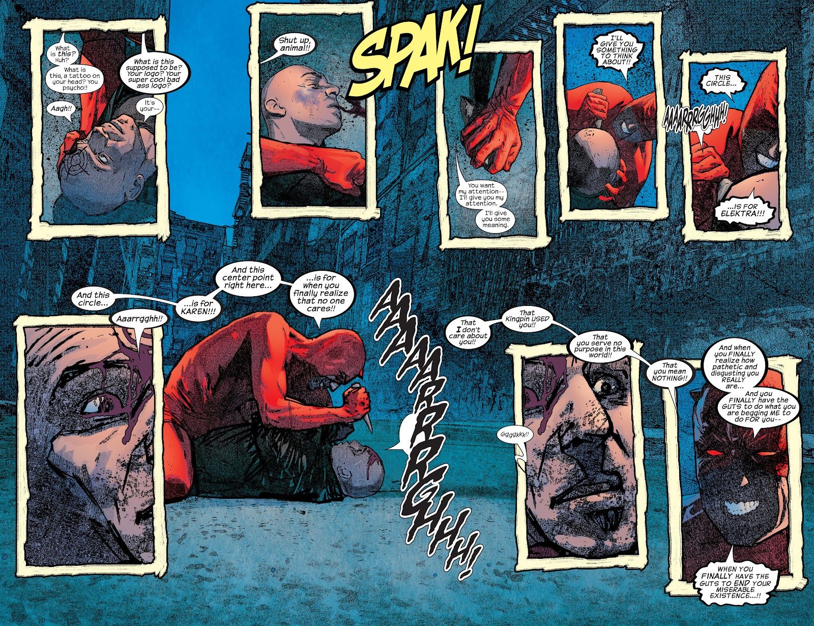 Daredevil #49 Daredevil carves Bullseye&rsquo;s symbol into his forehead