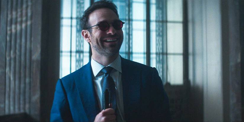 Matt Murdock (Charlie Cox) laughing in Daredevil: Born Again Season 1 Ep 5