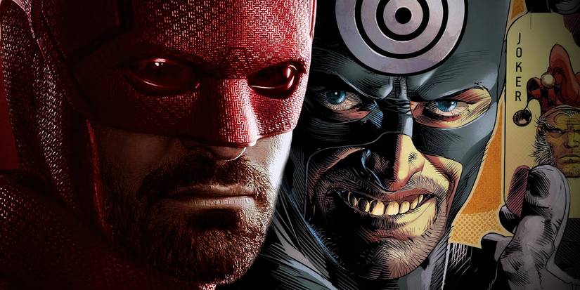 MCU's Daredevil next to Marvel Comics' Bullseye.