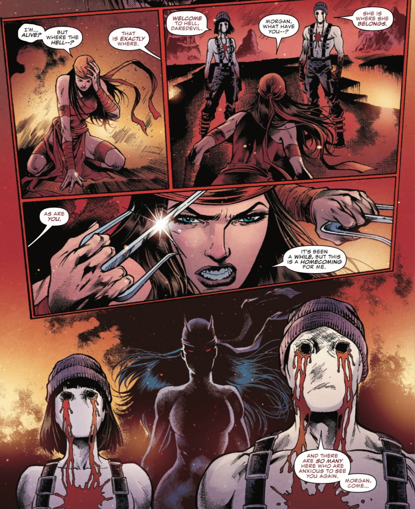 Daredevil Unleash Hell #3 Elektra awakens in Hell and the Muses introduce her to Helektra