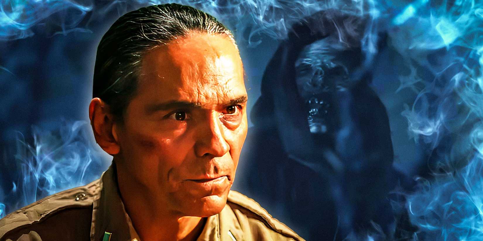 Joe Leaphorn (Zahn McClarnon) in front of the Ye'iitsoh in Dark Winds season 3, episode 1