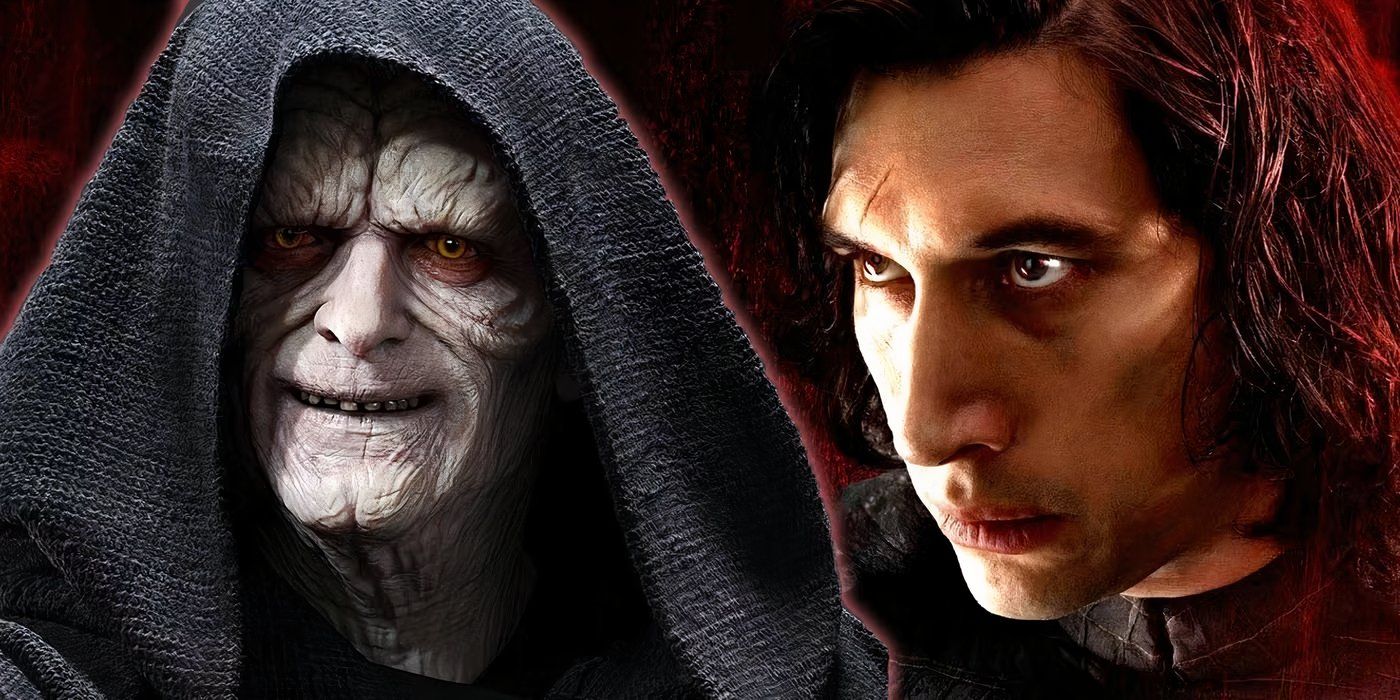 Emperor Palpatine with Kylo Ren next to him in Star Wars.