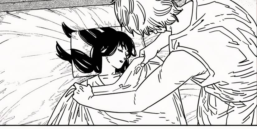 Denji pulling a blanket over a sleeping Yoru in Chainsaw Man chapter #194.