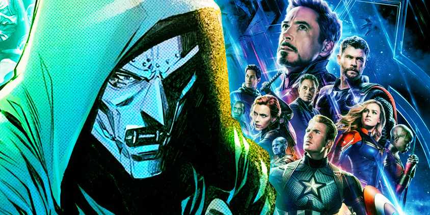 Doctor Doom in Marvel Comics with the Avengers in the Endgame poster