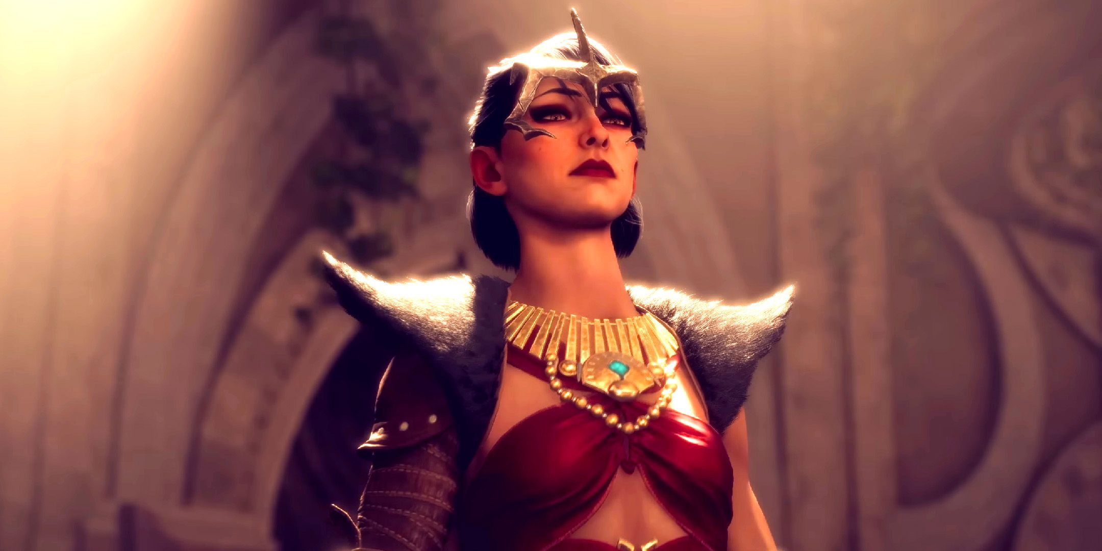 Dragon Age The Veilguard character Morrigan looking haughty.