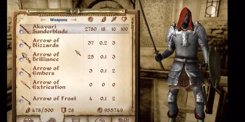 The Elder Scrolls 4 Oblivion Weapons Menu.