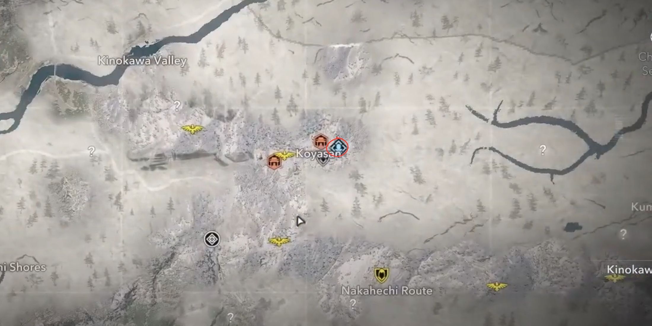 The map location for Endo Tomoyasu in AC Shadows