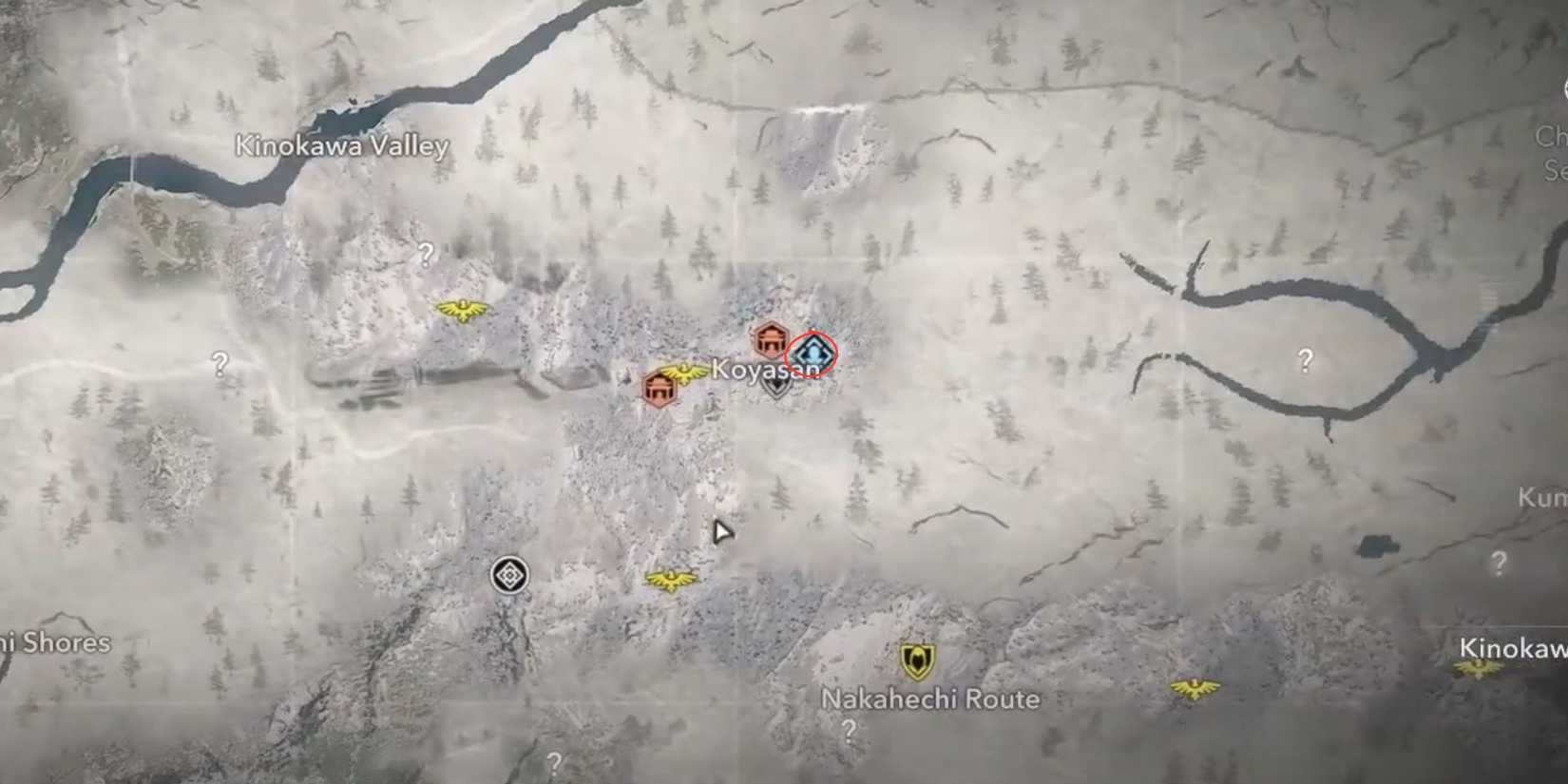 The map location for Endo Tomoyasu in AC Shadows