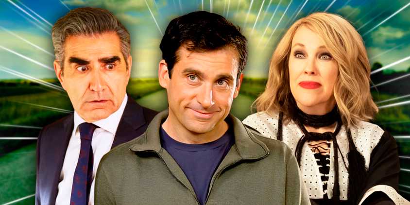 Eugene Levy and Catherine O'Hara in Schitt's Creek, and Steve Carell