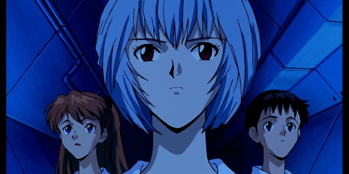 Rei, Asuka, and Shinji in a dark tunnel in Evangelion episode #11.