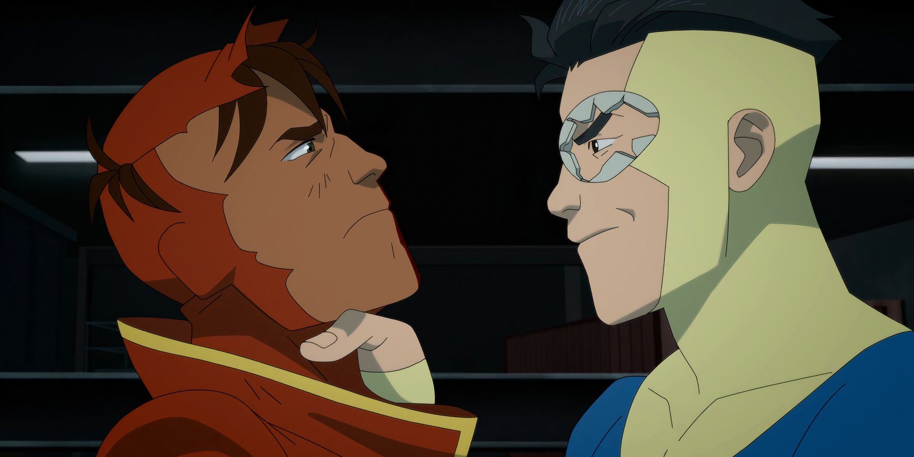 Evil Mark Grayson holding Rex Splode by the throat in Invincible